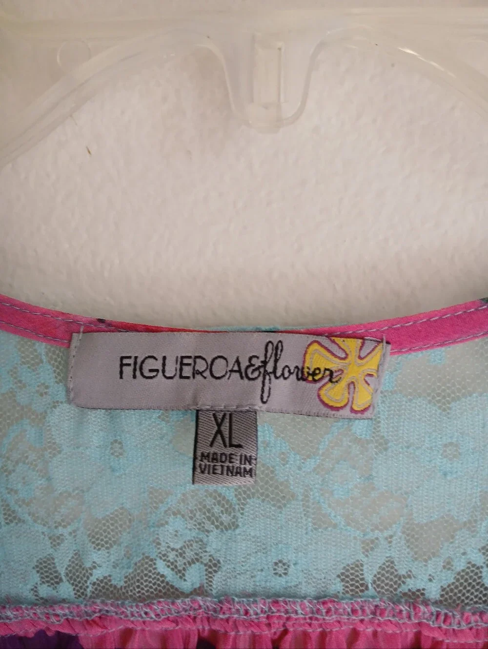 Figuero & Flower Blouse Size XL Lace Shoulder Sheer